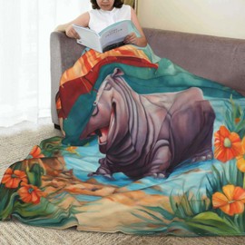 FAMEMBERPERS Blanket Hippo Cute Hippopotamus Gifts Lightweight Throws Soft Air Conditioner Quilt Microplush Flannel Blankets for Bed Sofa All Seasons Non-Shedding (Hippopotamus, 50"x40")