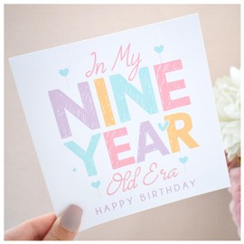 Happy 9th Birthday Card | Taylor Era Birthday | In My 9 Year Old Era | Eras Card | Ninth Bday Daughter Niece Cousin Best Friend Card | 148mm Square Modern Greeting Card