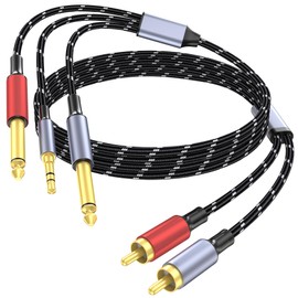 3.5mm to RCA, Dual 1/4 TS to Dual RCA Cable, 2-in-1 Audio Cable, Gold-Plated HiFi Sound Headphone Jack Auxiliary Cord 1/8 Dual 6.35mm Adapter Stereo Y Splitter for Phone Speaker MP3 Tablet HDTV 15FT