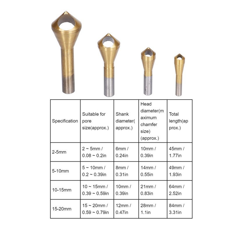 Countersink Deburring Drill Taper, Chamfering Bits HSS for Metal for