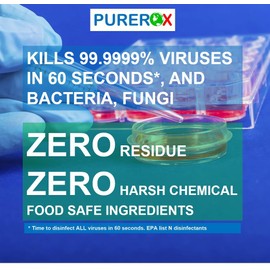 PUREROX disinfectant (3.4oz, 2pk) TSA Approved travel size. Eliminate 99.9999% viruses Norovirus, MRSA, Fungus, Bacteria. Hospital Grade. Safe for Use Anywhere. No residue. Suitable for All Surfaces.