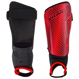 Vizari Matera Football Shin Pads for Adults & Kids - Football Shin Guards with Ankle Protection - Red, Black - Size M