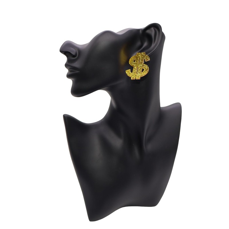 Sparkly Dollar Sign Dangle Earrings Acrylic Shiny Dollar Money Stud