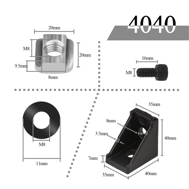 4040 Series Aluminum Profile Connector Set 20pcs 40pcs Corner Brackets