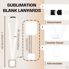 KIUMODIY 10 Pack Sublimation Blank Lanyards with Sliding Vertical ID Badge Holders Adjustable Retractable Neck Straps with Detachable Buckles & Plastic Card Case for DIY Heat Transfer Projects