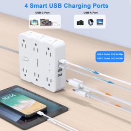 Surge Protector Power Strip with USB Ports, 5Ft Braided Ultra Thin Flat Plug Extension Cord Power Strip with 3-Side 12 Widely Outlets, Wall Mount Overload Protection, Desk Charging Station