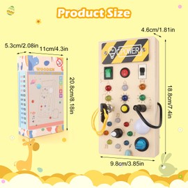 talifoca Montessori Busy Board from 1 Year, Activity Board Wooden Toy with 8 LED Light Switches Toy, Baby Toy Gift Sensory Learning Toys Suitable for 1 2 3 4 Years Old Babies