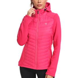 MoFiz Women's Fleece Running Jacket Full Zip Winter Cold Weather Gear Thermal Cycling Workout Jackets Rose Red XL