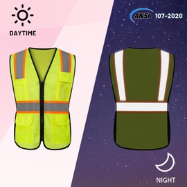LIZMOF Construction Vest for Women, High Visibility Reflective Vest, Neon Hi Vis Safety Vest with Pockets and Zipper, Durable, ANSI Compliant, Yellow, M