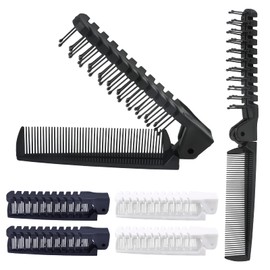Qjaiune 6PCS Travel Foldable Brush Comb Portable Folding Comb, Anti-Static Hair Comb Mini Pocket Comb, Double Headed Hair Brush Plastic Folding Comb for Men Women (Black, White, Dark Sapphire Blue)