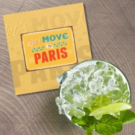 Unbranded Let's Move To Paris Vintage Travel Label 4'' X 4'' Square Wooden Coaster