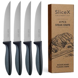Bright Hobby Steak Knives - 5 Inches Steak Knives Set of 4 | Razor Sharp Stainless Steel Steak Knife Set for Steak | Serrated Steak Knives for Kitchen | Quality Steak Knifes