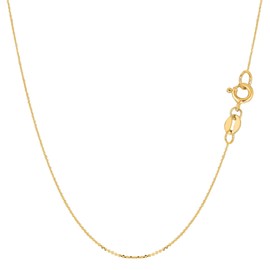 14k Yellow Real Gold Cable Link Chain Necklace, 0.6mm, 16"