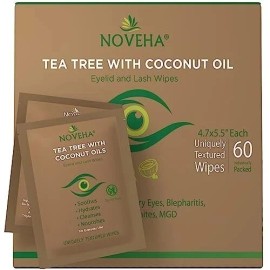 NOVEHA Tea Tree & Coconut Oil Eyelid & Lash Wipes | For Demodex, Blepharitis ...