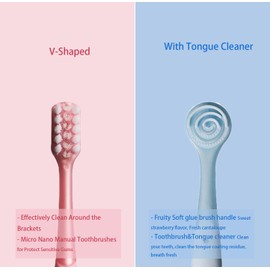 V-Shaped Orthodontic Toothbrush Dental Brush for Braces, for Kids/Teens/Adult, for Sensitive Teeth, for Delicate Gums, Soft Bristles, Toothbrush for Braces, with Tongue Cleaner, Pink, 3pcs