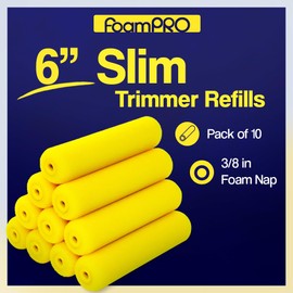 FoamPRO 75RS Slim Trimmer Roller Refills, 6" x 3/8" - High-CapacityFoam Refills for Bathrooms, Kitchens, Closets 7 Confined AreasSmooth & Even Paint Application - Works with All Paints- 10 Pack