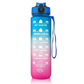 Spinegear 1Liter 32oz Water Bottle | Motivational Water Bottle with Time Marker & Straw | BPA-Free Tritan Leakproof Design, One-Click Open for Hydration Goals (Blue purple, 1 Litre)