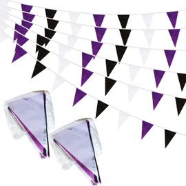 100 Feet Purple Black & White Pennant Banner Flags String Hanging Purple Black & White DIY Triangle Bunting Flags,Party Decorations for Grand Opening,Party Events,60 Pcs