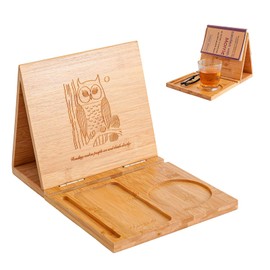 Denchware Foldable Wooden Book Stand Holder for page rest,Book Nook Reading Valet for Nightstand, Triangle Book Holder Book Rest with Glasses Pen Cup Holder - Perfect Gift for Book Lovers