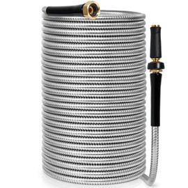 TOOLCY Metal Garden Hose 100 FT - 304 Stainless Steel Water Hose with Brass Nozzle - Heavy Duty, No Kink, Super Flexible, Durable Garden Hoses for Yard, Outdoor, Lawn