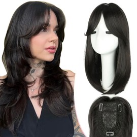 XFSRG Hairpieces, real hair clip-in extensions, natural look, hair topper for everyday and special occasions, long straight hair (4# black-brown)