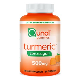 Qunol Gomitas de cúrcuma cero azúcar 500 mg, goma de ultra alta absorción, 90 unidades