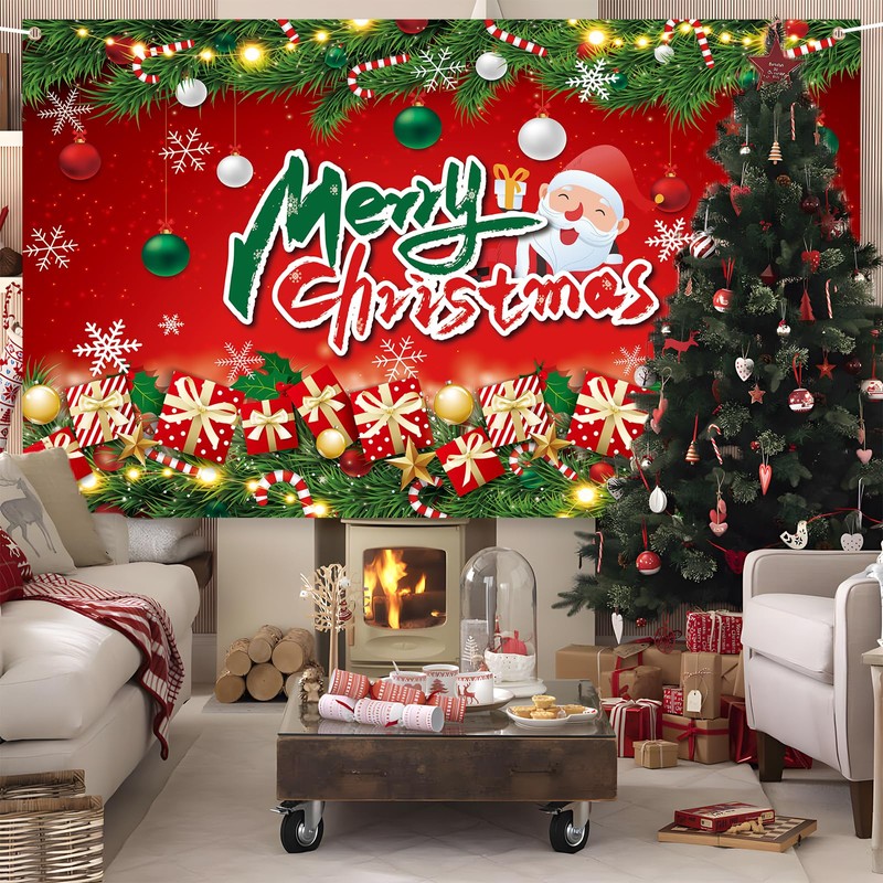 Gift Spree Large Merry Christmas Backdrop for Party Decoration