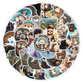 Pack of 50 Otter Sticker Pack Eurasian River Otter Sticker Set Waterproof Vinyl Sticker for Laptop Children Cars Motorcycle Bicycle Skateboard Luggage Suitcase Computer Sticker Graffiti Decal
