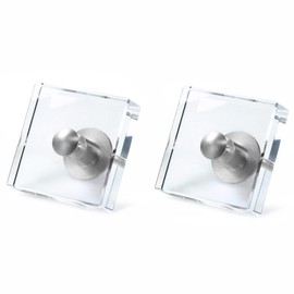 JEREVER 2 Pack Acrylic Knobs Large Size Crystal Brass Drawer Pull Clear Cabinet Handle Furniture Hardware for Wardrobe Dresser Kitchen (Silver_Square)