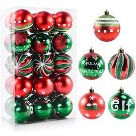 30PCS Christmas Ball Ornaments - 2.36 Inch Red Green White Christmas Balls, Shatterproof Christmas Tree Hanging Ball Ornaments Decorations for Xmas Trees