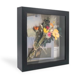 GraduationMall 8x8 3D Black Shadow Box Frame Deep Display Box with Linen Back,Ideal for Memorabilia Pictures Flowers Medals Tickets,Tabletop and Wall Hanging