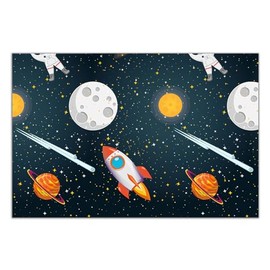 Procos - Plastic Tablecloth Rocket Planets Astronaut Rocket Space Party (180x120cm), Multicolored, 93737