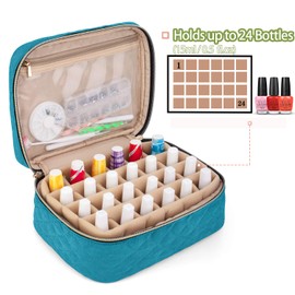Yarwo Bolsa de transporte para 24 botellas (15 ml/0,5 fl.oz), organizador de viaje para esmalte de uñas y accesorios de manicura, verde azulado (sólo bolsa)