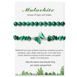 2 Stück Verstellbare Schmetterlings Malachit Armband für Damen, 8mm Natürlicher Grüne Edelstein Heilsteine Armband Schmuck für Muttertag Geburtstag Valentinstag Weihnachten Geschenke (Malachit)