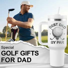 ROSTANTEN Golf Gifts for Dad - Fathers Day Golf Gifts for Men - Funny Golfer Gift Ideas for Him - Best Dad By Par - 40oz Travel Cup Insulated Tumbler with Handle & Straw