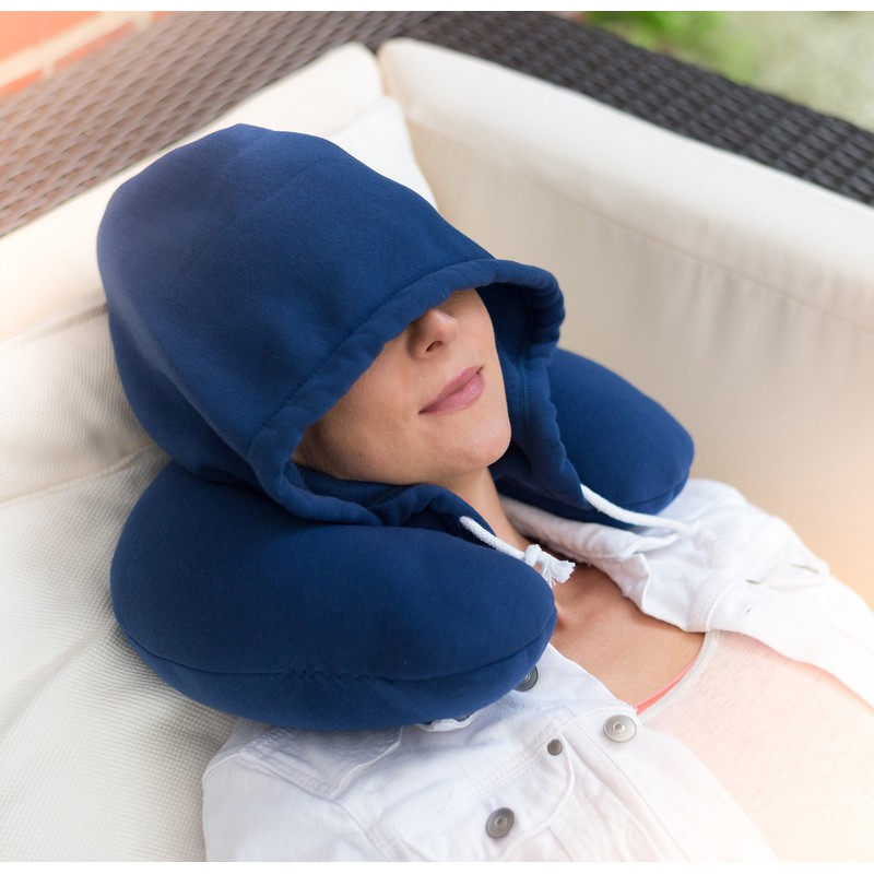 travelstar Hoodie Travel Neck Pillow, Navy