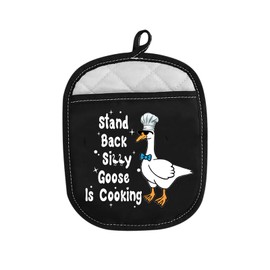 Funny Stupid Goose Stand Back Silly Goose is Cooking Kitchen Pot Holder Goose Animal Lover Oven Mitt New Home Mother Father Gift (Silly Goose)