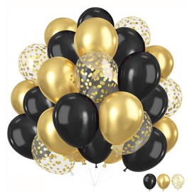ZOOYOO 50pcs Balloons 12 Inch Black Gold Confetti Latex Balloons for Weddings,Birthdays,Graduations,New Year,Anniversary,Farewell & Retirement Party Decorations