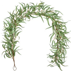 Arborus 180cm Eucalyptus Garland 6FT Artificial Foliage Garland Rustic Green Garlands Fake Hanging Plant Vine Faux Eucalyptus Willow Leaves for Wedding Party Stairs Table Home Decor