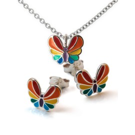 Fly Style Butterfly Rainbow Earrings Silver 925 for Children - Girls Earrings / Women, Sterling Silver