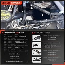 Aluminum Oil Separator Assembly Fit for 2011-2024 Ford F250 F350 F450 Super Duty 6.7L V8 Power stroke Diesel PCV CCV Vent Valve Engine Crankcase Reroute Kit Replace# DC3Z6A785C, FC3Z6A785F, PC3Z6A785A