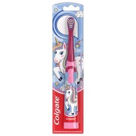 Colgate Kids Battery Powered Toothbrush, Kids Battery Toothbrush with Included AA Battery, Extra Soft Bristles, Flat-Laying Handle to Prevent Rolling, Unicorn Toothbrush, 1 Pack