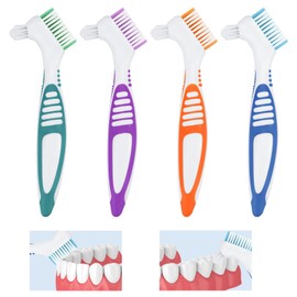 4 Pezzi Spazzola Pulizia Dentiera, Spazzolino per Dentiera a Doppia Testa per Pulizia Denti, con Setole Multistrato, Portatile Spazzola di Pulizia Protesi per Protesi Dentale Care, 4 Colori