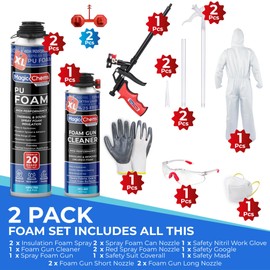 Spray Foam Insulation Kit (2 Pack-25.4 oz) Expanding Foam Sealant for Thermal & Acoustic InsulationFoam, Closed Cell, High Density SprayFoam, Covers up to 40 Board feet/sq. ft. Cleaner, Gun