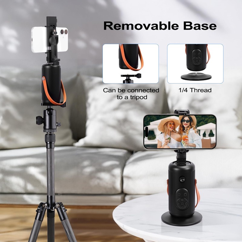 Auto 360° Face Tracking Tripod, Phone Holder with Base, Live