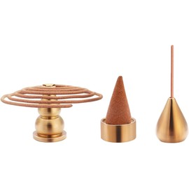 Ouliget Coil Incense Burner, Incense Holder,Incense Cone Burner, Incense Sticks Burner, 3 Styles Brass,3 Pieces.