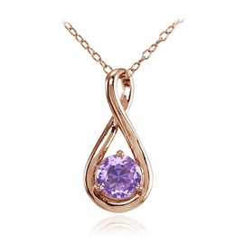Rose Gold Flashed Sterling Silver Simulated Amethyst Polished 5mm Round Infinity Necklace
