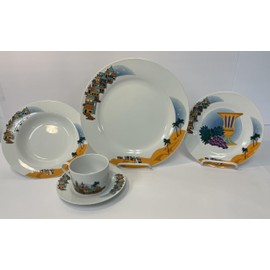Exodus Passover Porcelain Dinnerware Set, 5-Piece Place Setting, Desert Scene and Jerusalem Motif (20)
