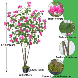 59"/5FT Artificial Bougainvillea Tree with Flowers, Faux Plants Indoor Bougainvillea Plant Suitable for Home Porch Patio Decoration (Including Dried Moss)