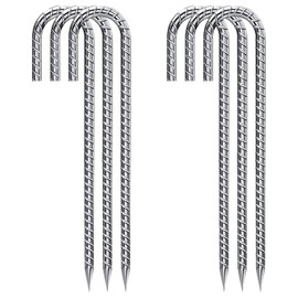 Rebar Stakes 12 Inch Galvanized, J Hook Rebar Stakes 6 Pack Ground Anchors for Tent Heavy Duty for Plants Anti-Rust Landscape Fabric Artificial Turf